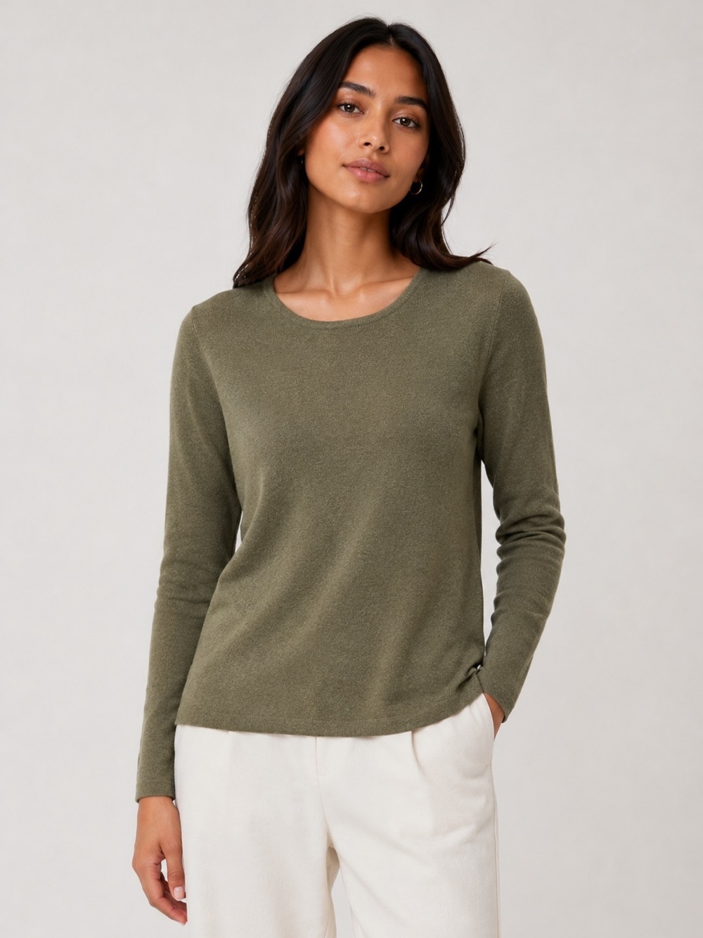 Elie Tahari Cashmere Blend Olive Long Sleeve Top Size Medium Luxury Knit